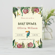 Beige Cute Floral Baby Shower Invitation