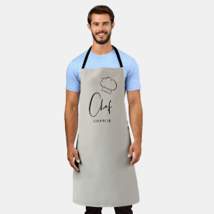 Beige cute hat and script personalised chef apron
