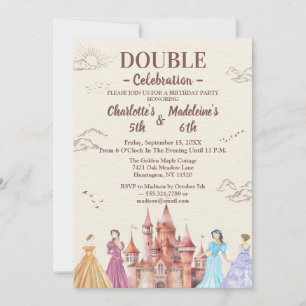 Beige  Cute Illustrative Girls’ Joint Birthday Invitation