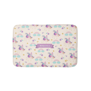 Beige Cute Rainbow Unicorn Kids Bath Mat