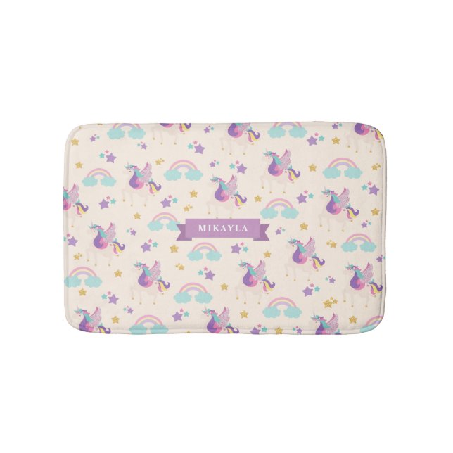 Beige | Cute Rainbow Unicorn Kids Bath Mat (Front)