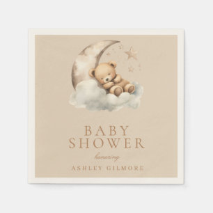 Beige Cute Teddy Bear Neutral Baby Shower Napkin