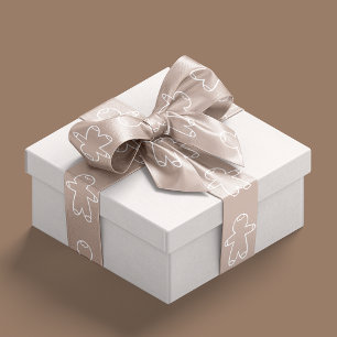 Beige D2AFA1 and White Gingerbread Men Satin Ribbon