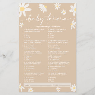 Beige Daisy Baby Trivia, Baby Shower Game