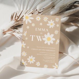 Beige Daisy Second 2nd Birthday invitation Two