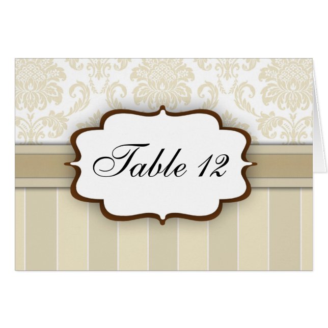 Beige Damask Stripe Table Number (Front Horizontal)