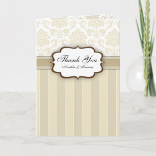 Beige Damask Stripe Wedding Thank You