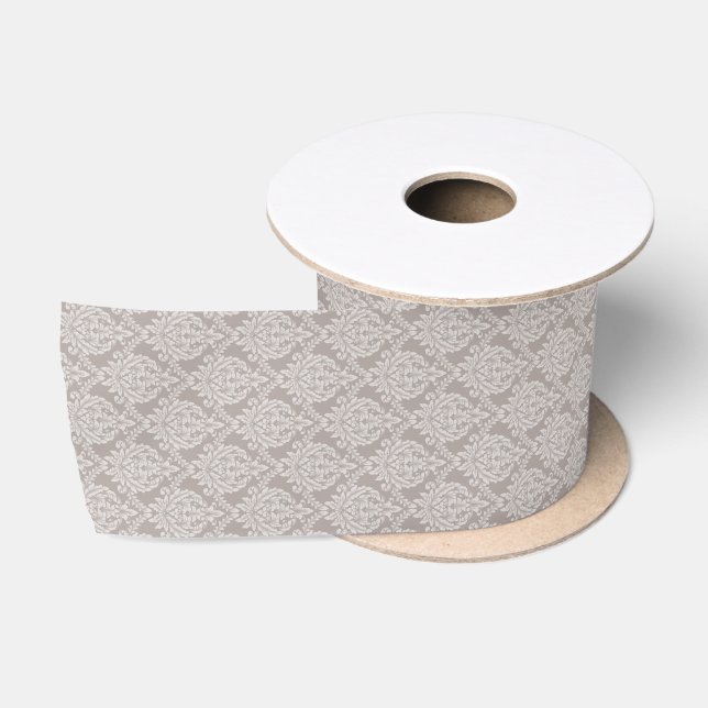 Beige damask style pattern satin ribbon (Spool)