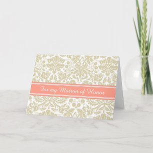 Beige Damask Thank You Matron of Honour Card