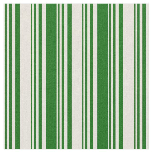 Beige & Dark Green Coloured Lines/Stripes Pattern Fabric (Close Up)
