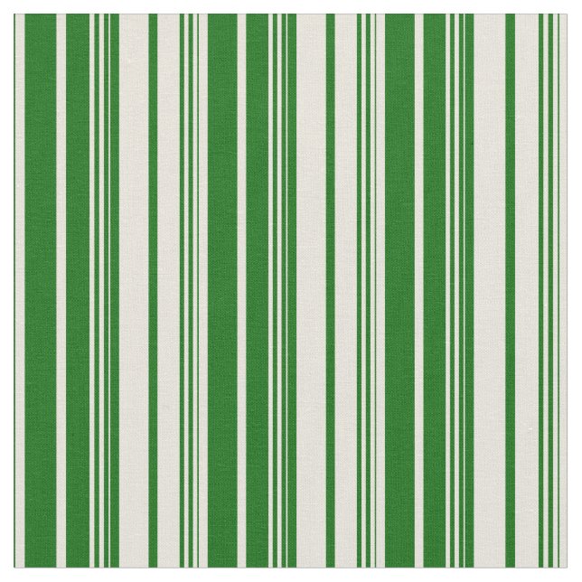 Beige & Dark Green Stripes Pattern Fabric (Close Up)