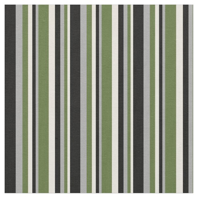 Beige, Dark Olive Green, Dark Grey & Black Coloure Fabric (Close Up)