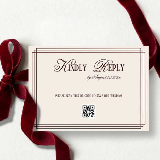 Beige Dark Red Old Money Wedding QR code RSVP Card (Creator Uploaded)