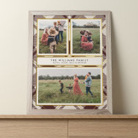 Beige & Dark Red Tartan 3 Photo Collage Christmas