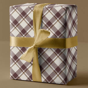 Beige & Dark Red Tartan Plaid Christmas Wrapping Paper
