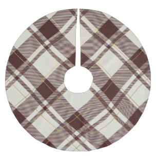 Beige & Dark Red Tartan Plaid Pattern Brushed Polyester Tree Skirt