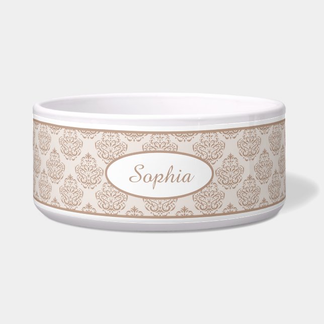 Beige Decorative Damask Pattern With Custom Name (Front)