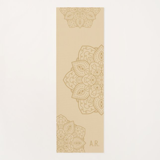 Beige Decorative Modern Mandala With Initials Yoga Mat (Front)