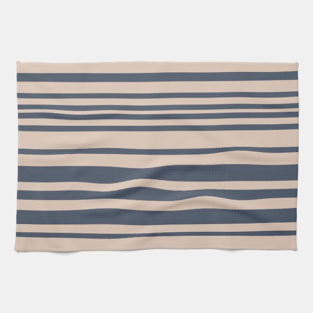 Beige/Deep Blue Grey Simple Stylish Stripe Pattern Tea Towel (Horizontal)