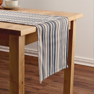 Beige/Deep Blue Stylish Stripe Pattern Short Table Runner