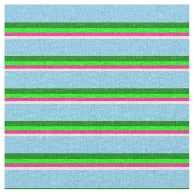 Beige, Deep Pink, Lime, Green, and Sky Blue Lines Fabric (Close Up)