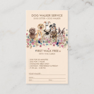 Beige Dog Walker Service Free gift name Business Card