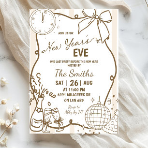 Beige Doodle Handwritten Champagne New Year's Eve Invitation