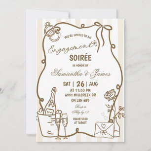 Beige Doodle Handwritten Engagement Soirée Invitation
