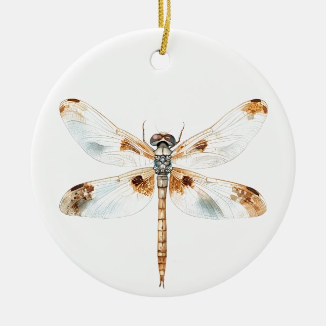 Beige dragonfly elegance minimalist nature design ceramic tree decoration (Front)