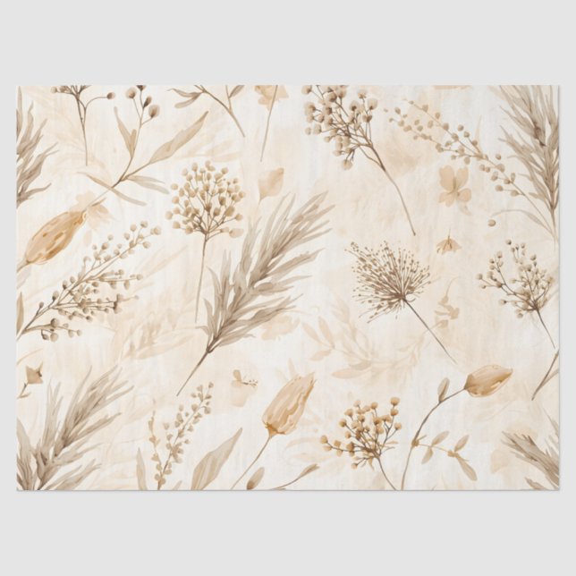 Beige Dried Flower Botanical Tissue Paper (Front)