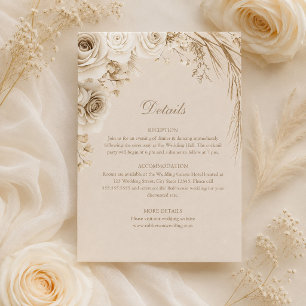 Beige Dried Flowers Wedding Details Card