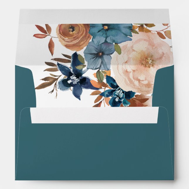 Beige & Dusty Blue Floral 3 - Teal Envelope (Back (Bottom))