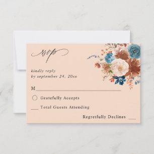 Beige & Dusty Blue Floral no Meal RSVP 2 - Beige