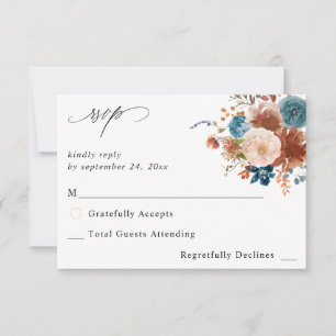 Beige & Dusty Blue Floral no Meal RSVP 2 Card