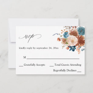 Beige & Dusty Blue Floral no Meal RSVP Card