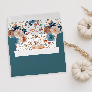 Beige & Dusty Blue Floral - Teal Envelope
