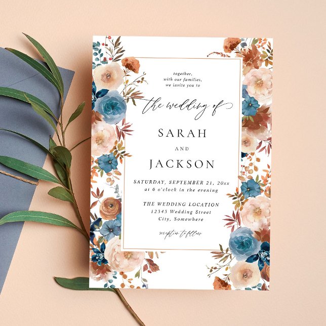 Beige & Dusty Blue Floral Wedding S2 - w Beige LN Invitation (Creator Uploaded)