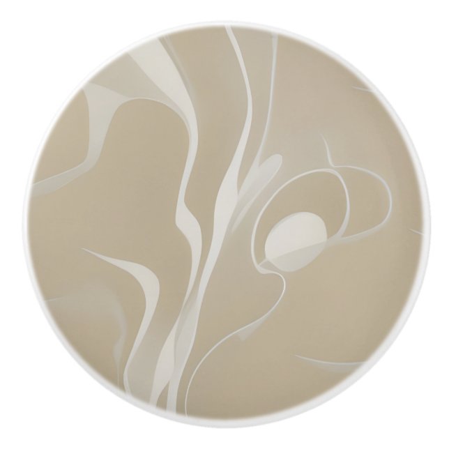 Beige Dynamic Abstract Forms Ceramic Knob (Front)