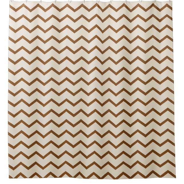 Beige & Earthy Brown Zigzag Pattern Shower Curtain (Front)