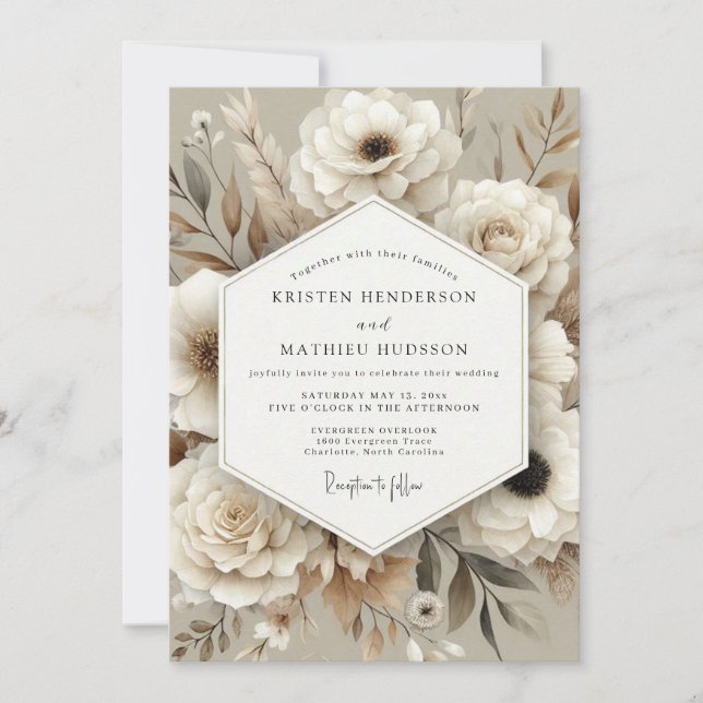 Beige Earthy Pampas Wedding Invitation (Front)