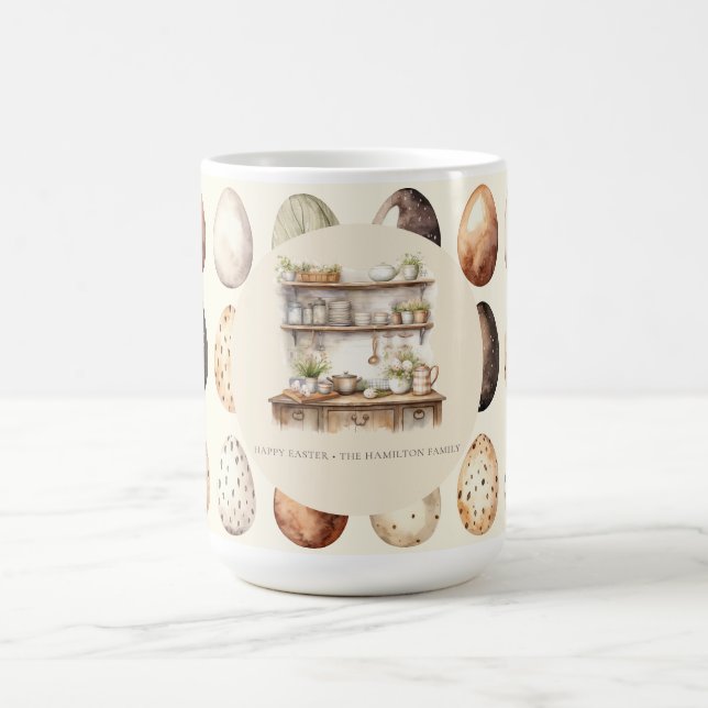 Beige Easter Vintage Kitchen Family Name Coffee Mug (Center)