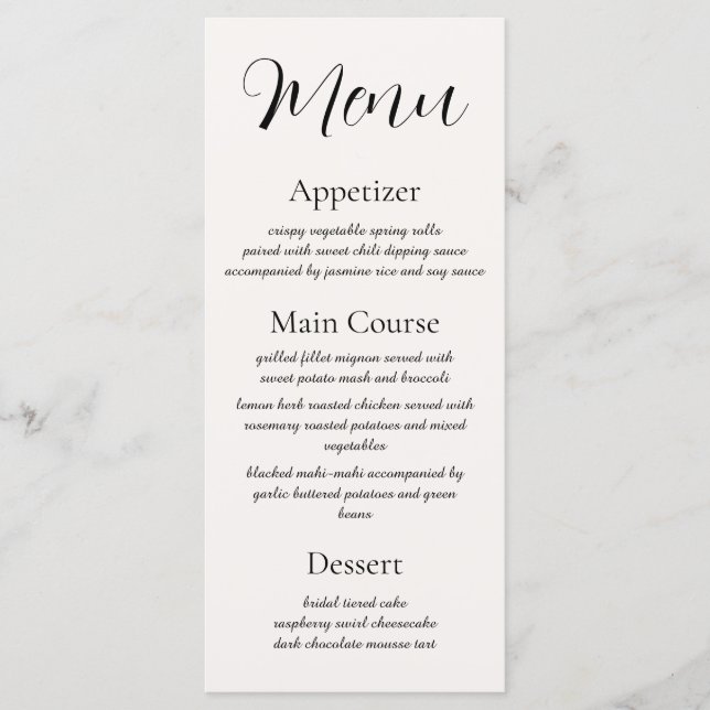 Beige Elegance Reception Menu (Front)