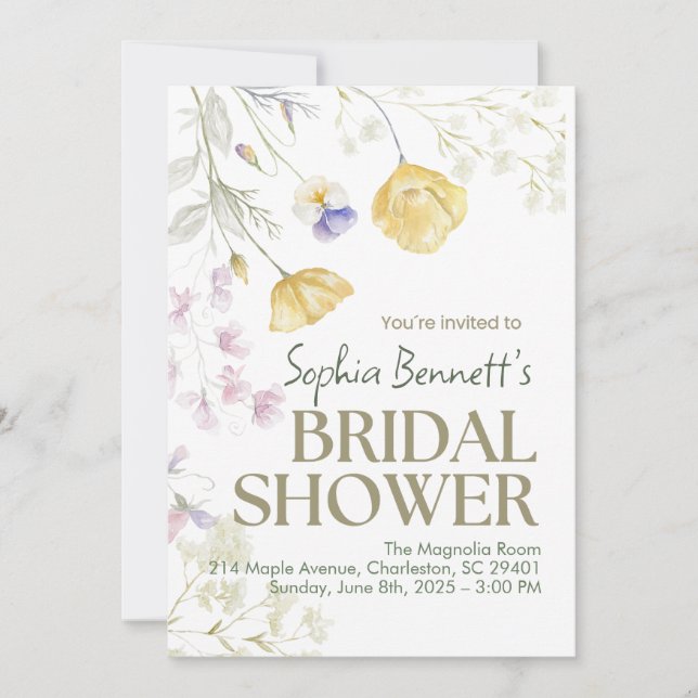 Beige Elegant Floral Bridal Shower Invitation (Front)