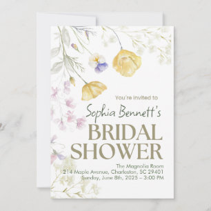 Beige Elegant Floral Bridal Shower Invitation