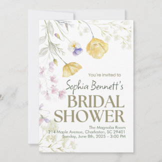 Beige Elegant Floral Bridal Shower Invitation