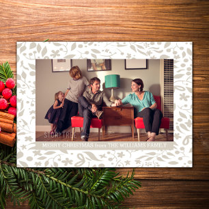 Beige Elegant Foliage Holiday Photo Flat Card