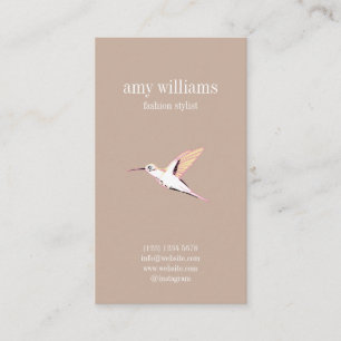 Beige elegant hummingbird illustration business card