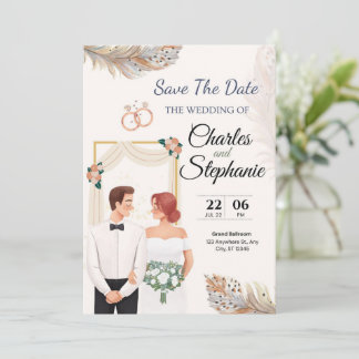 Beige Elegant Illustrative Floral,with couple Invitation