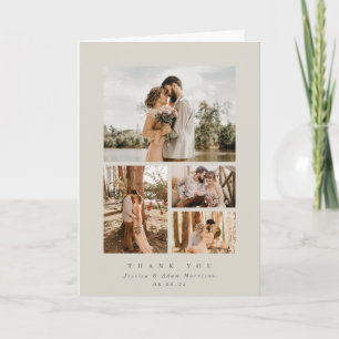 Beige Elegant Minimal 4 Photo Wedding Thank You Card