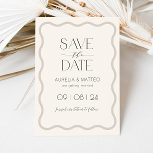 Beige Elegant Minimal Scallop Border Save the Date Invitation